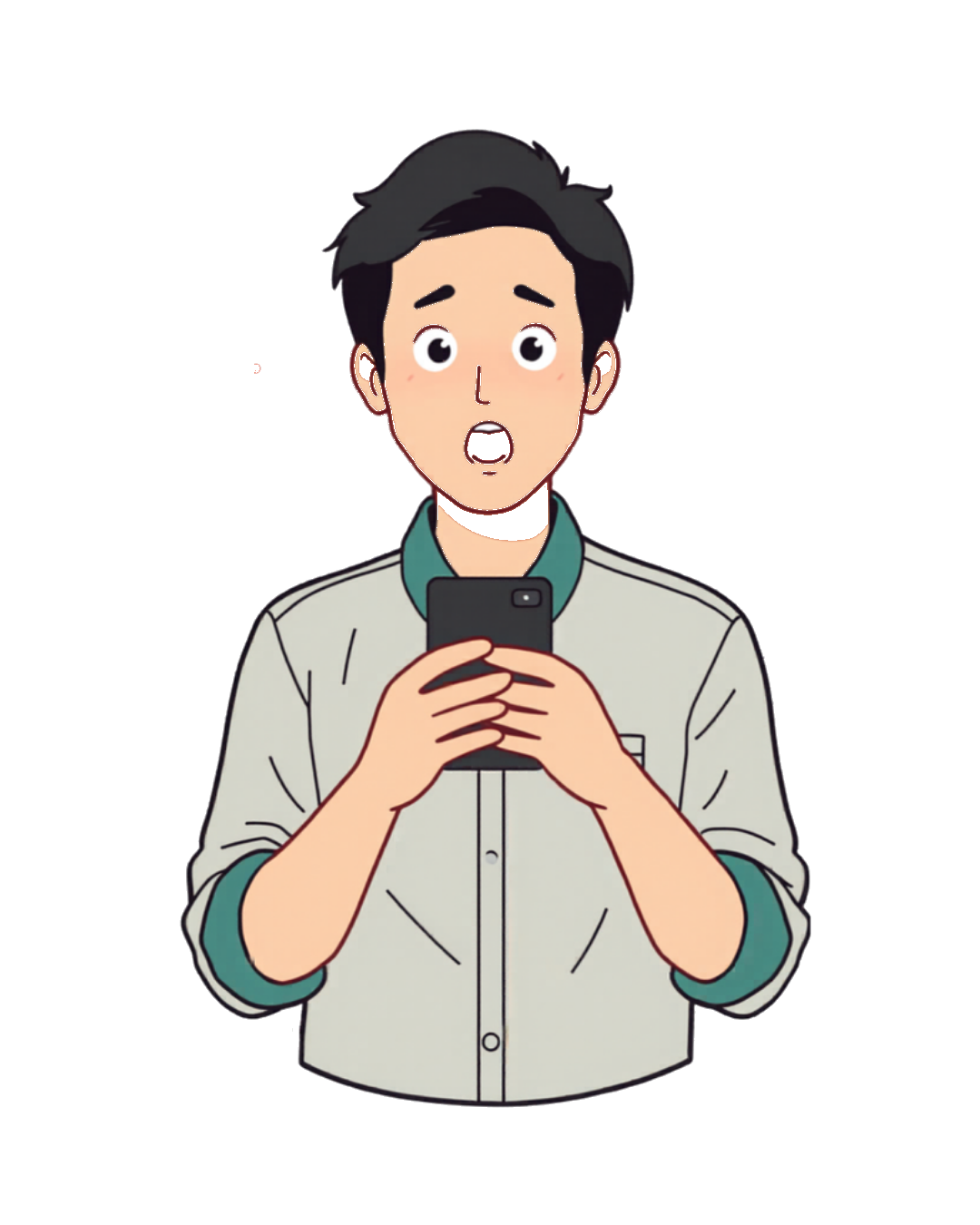 スマホを見て驚く男性